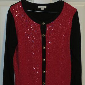 Joan Rivers Black & Red Sequin Cardigan